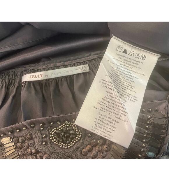 TRULY BY PART TWO TUNIC DRESS SILK GRAY SHINY SZ 6 EMBELLISHED CHIC WHIMSICAL - Picture 6 of 16